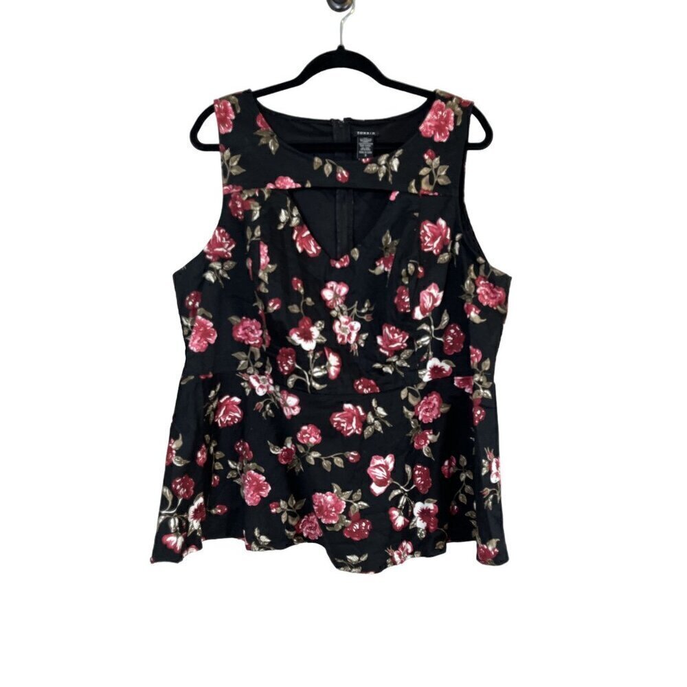Torrid Floral Top 3X Black Peplum Boho Feminine Coquette Festival Western 80s